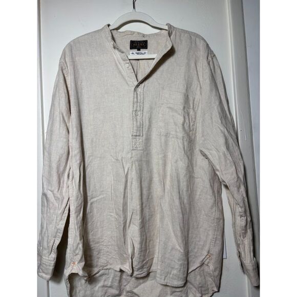 Beams Plus Band collar popover shirt natural cotton/linen herringbone sz Large - Picture 3 of 6